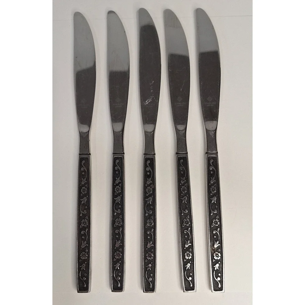 Oneida‎ Northland Pasadena Black Accent Lot Of 5 Dinner Knifes Japan Flatware